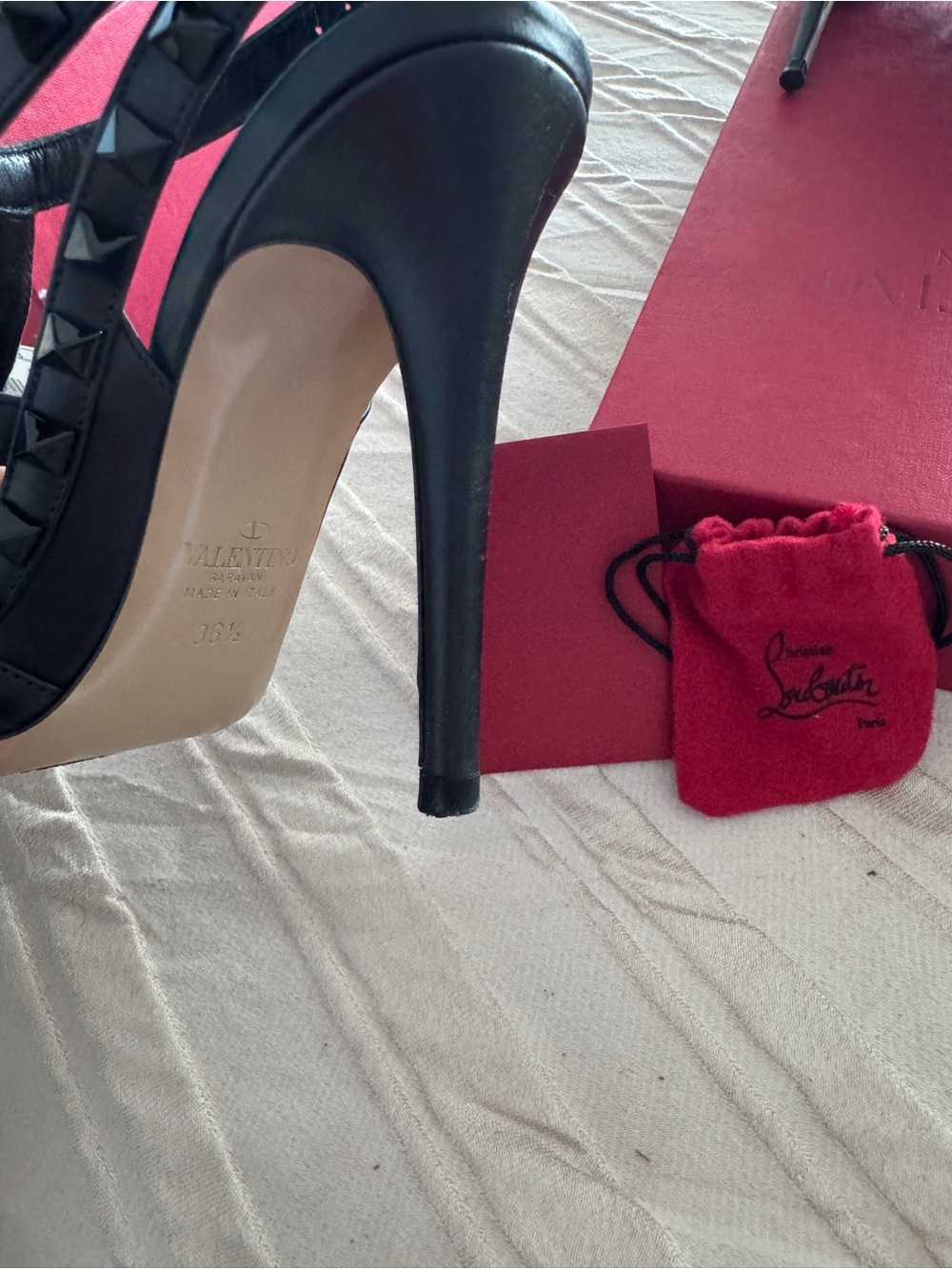 Valentino Black Studded Pointed Toe Strappy Heels - Picture 5 of 5